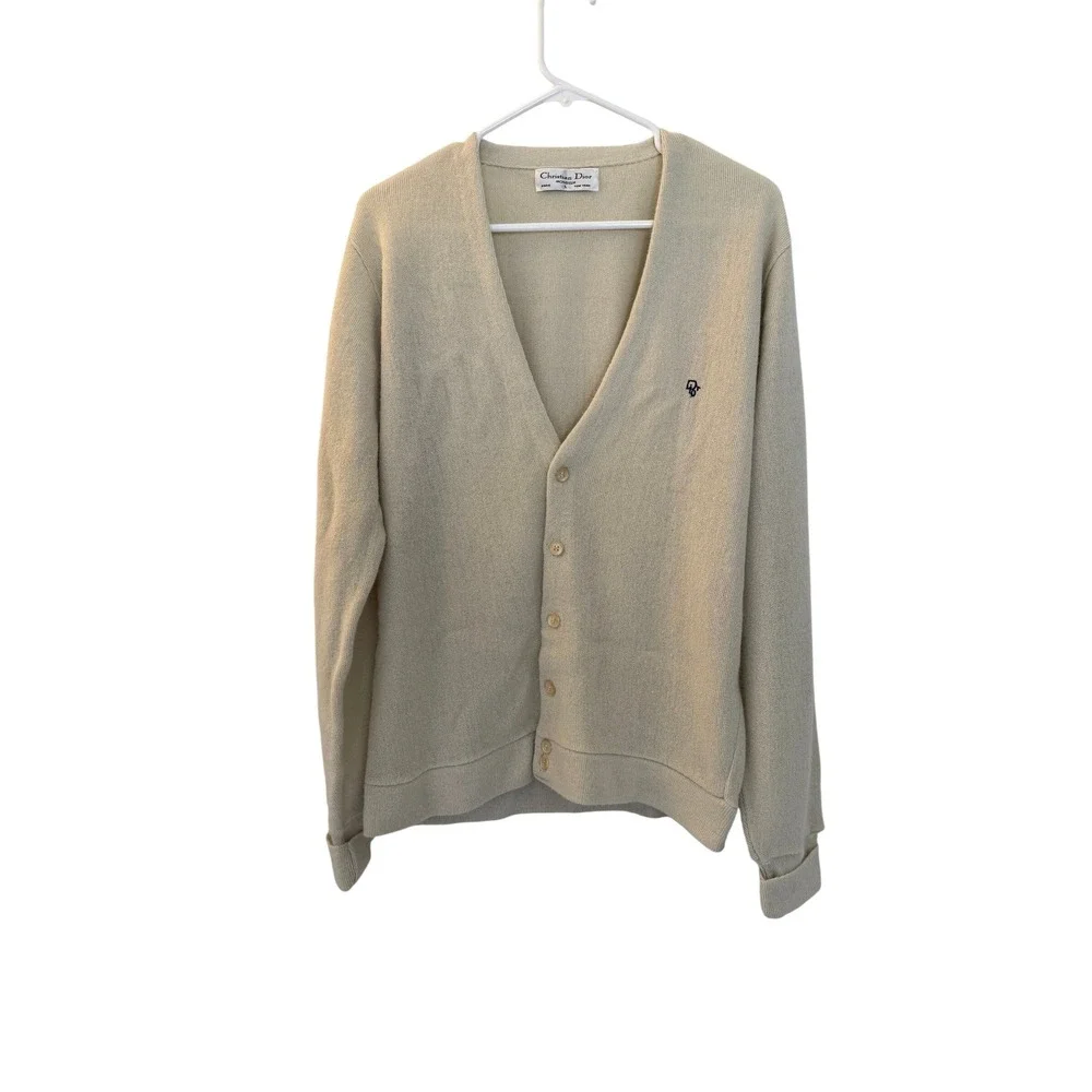 Vintage 80s Christian Dior Monsieur Cardigan Sweater Men Large Cream Made in USA